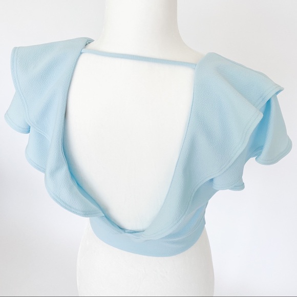Ruffled collar open back cropped top - Picture 5 of 6